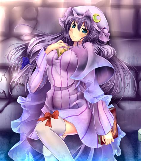 Monikano Patchouli Knowledge Touhou Highres 1girl Blue Eyes Blush