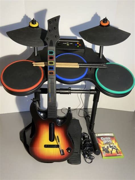 Guitar Hero World Tour Band Kit Xbox 360 Guitar Drums Mic Game Drumsticks Works Ebay