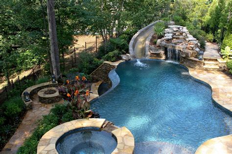 Pool With Slide Waterfall Grotto Cave Vance Dover Flickr Backyard Pool Landscaping Backyard
