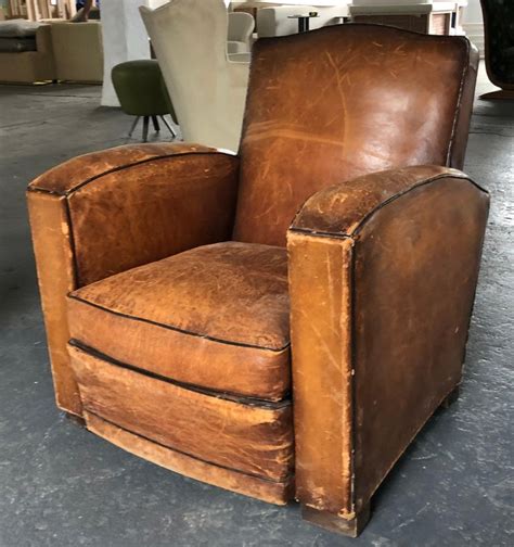 Vintage Leather Club Chair In Original Saddle Leather With Contrast
