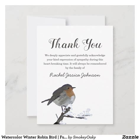 Watercolor Winter Robin Bird Funeral Thank You Uk