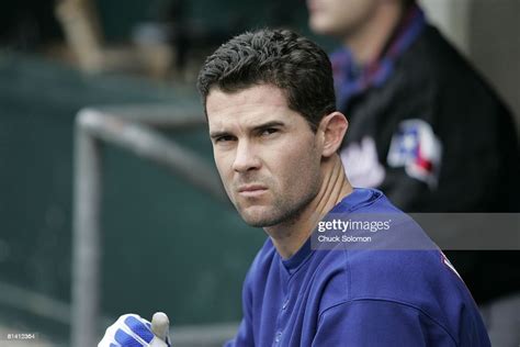 Closeup Of Texas Rangers Michael Young In Dugout During Game Vs News