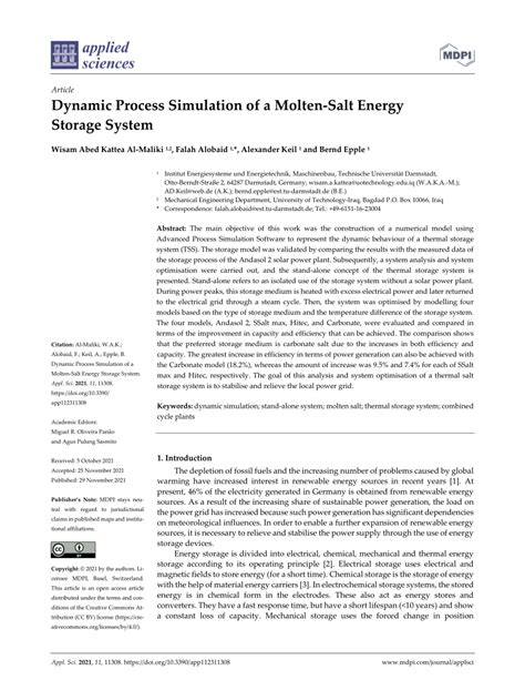 Pdf Dynamic Process Simulation Of A Molten Salt Energy Storage System