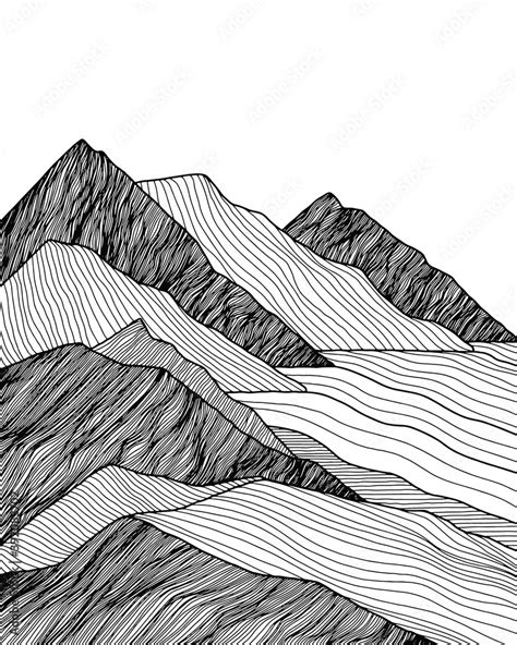 Abstract Mountain Line Art Landscape Hand Drawn Illustration Ocean