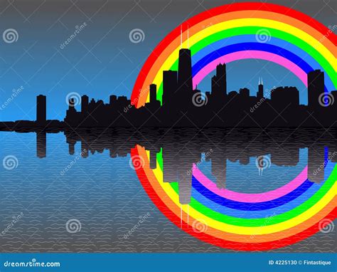 Chicago Skyline With Rainbow Stock Vector Illustration Of Orange