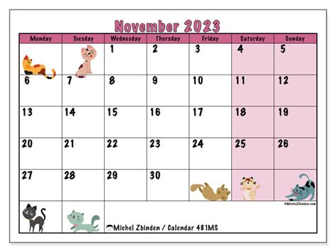 November 2023 Printable Calendar “481ms” Michel Zbinden Uk