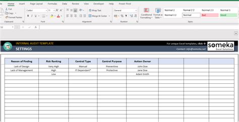 Internal Audit Excel Template Audit Checklist Report Format Tool