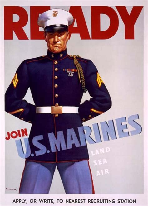 A series of recruiting posters bearing the phrase the marine corps builds men with images of marines and marine life first popped up around the time of the korean war in the 1950s. U.S. Marine Corps Recruiting Posters
