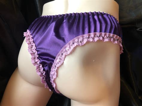 Double Layers Purple Satin Sissy Panties Thong With Lace Trim Etsy