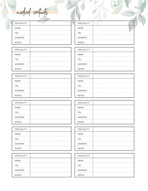 Free Printable Medical Contact List Template World Of Printables
