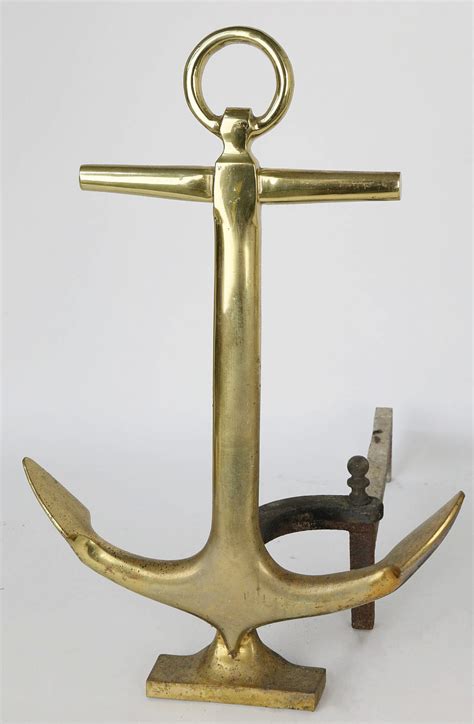 Pair Of Vintage Brass Anchor Andirons Pair Of Mid Century Brass