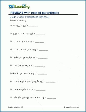 Multiplication Worksheets Grade In Pemdas Worksheets Math My XXX Hot Girl