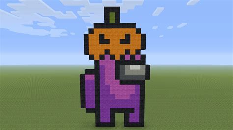 Minecraft Pixel Art Among Us With Pumpkin Hat Youtube