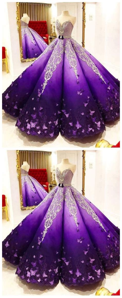 Strapless Butterfly Quinceanera Dress Purple Ball Gown Purple Ball