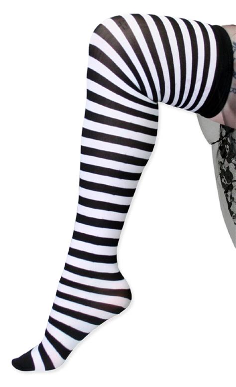 thigh high striped nylons black and white