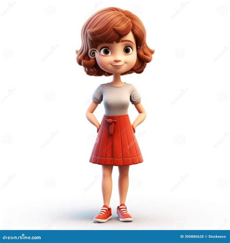 realistic 3d cartoon girl with red skirt hyper detailed renderings stock illustration