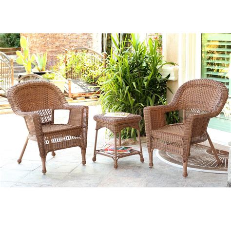 Set Of 3 Honey Brown Resin Wicker Patio Chairs And End Table Furniture
