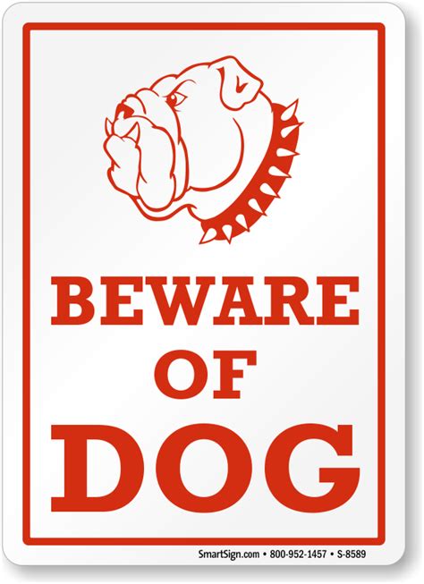 Beware of Dog Sign with Red Text, SKU: S-8589 png image