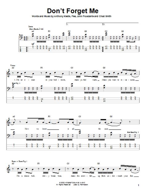 don t forget me sheet music red hot chili peppers bass guitar tab