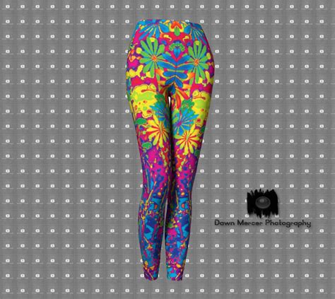 Psychedelic Art Leggings Hippie Floral Premium Tights Colorful Yoga Pants Hippy Flowers