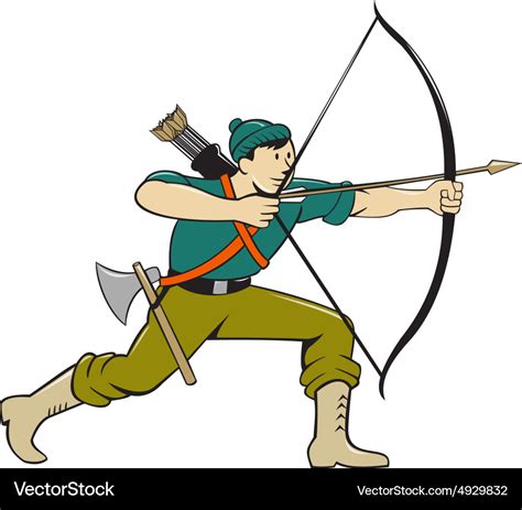 Archer Aiming Long Bow Arrow Cartoon Royalty Free Vector