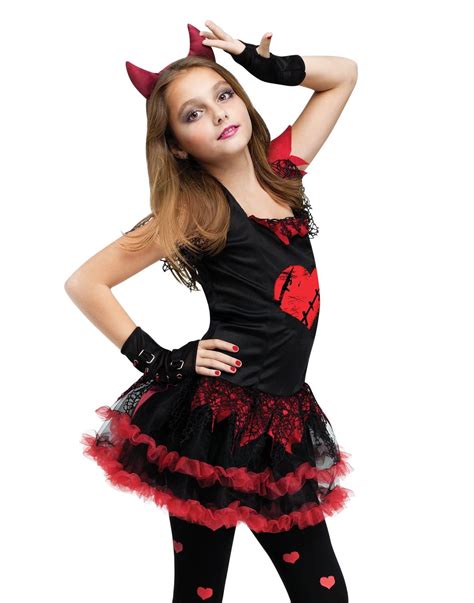 Kids Girls Child Demon Black Devil Red Evil Dress Up Diva Halloween