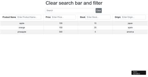 React Bootstrap Table2 Clear Search Bar And Filter Codesandbox