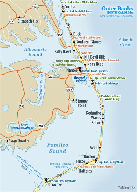 Map Of Landmarks And Historic Sites Visit Outer Banks Obx Vacation Guide