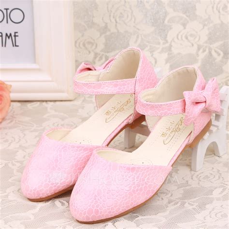 Girls Closed Toe Leatherette Flat Heel Flats Flower Girl Shoes With