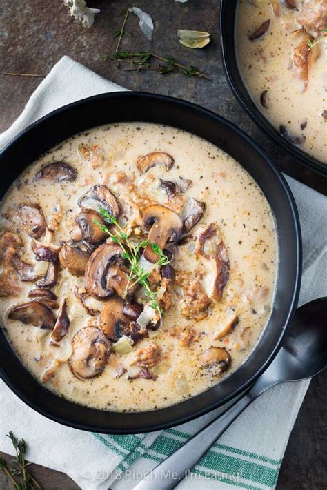 Mushroom soup recipes are a great way to use your fungal leftovers. Creamy Mushroom Soup with Italian Sausage | Pinch me, I'm eating!