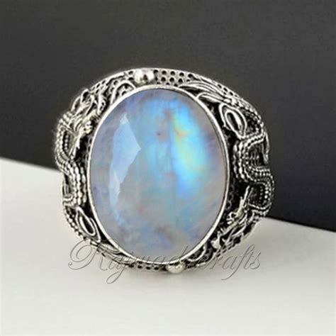 Rainbow Moonstone Mens Ring 925 Solid Sterling Silver Ring Etsy