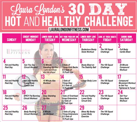 30 Day Workout Calendar ⋆ Laura London Fitness