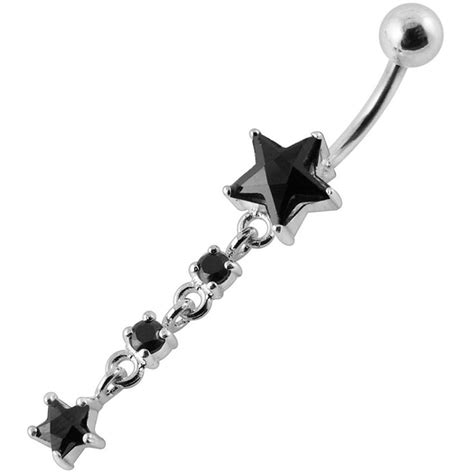 Dangling Crystal Star Belly Ring Dangle Belly Ring Steel And Silver Navel Jewelry Navel Ring