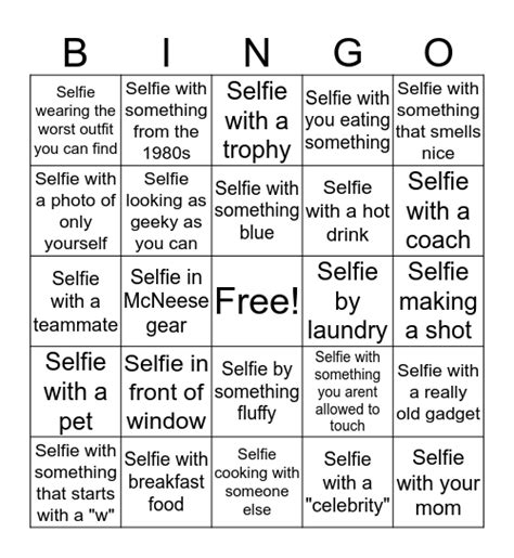 Quarantine Selfie Bingo Card