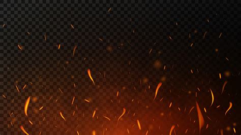 Fire Sparks On Dark Transparent Background Flying Up Sparks Burning
