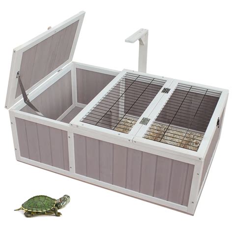 COZIWOW Tortoise House Habitat Large Wooden Box Turtle Enclosure With