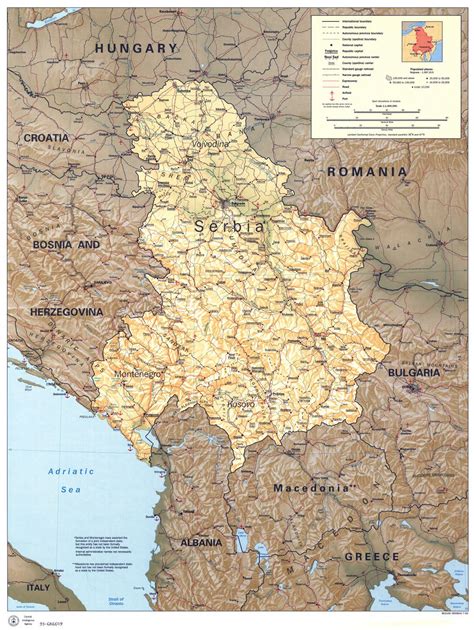 Large Scale Political Map Of Serbia And Montenegro With Relief Roads
