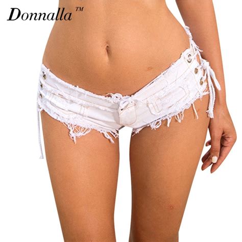 Donnalla Sexy Nightclub Girls Low Waist Denim Thong Shorts Micro Mini