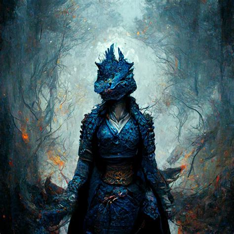 Prompthunt Full Body Portrait Of A Female Blue Dragonborn Sorcerer