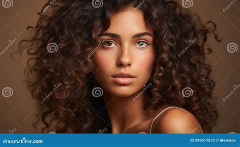 Beautiful Young Woman With Long Curly Hair Portrait Of A Fashion Model