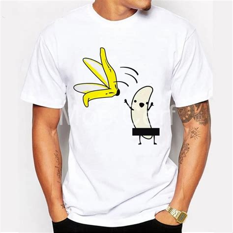 Buy Banana Print Shirt For Men Summer Short Sleeve Casual White Tops Funny
