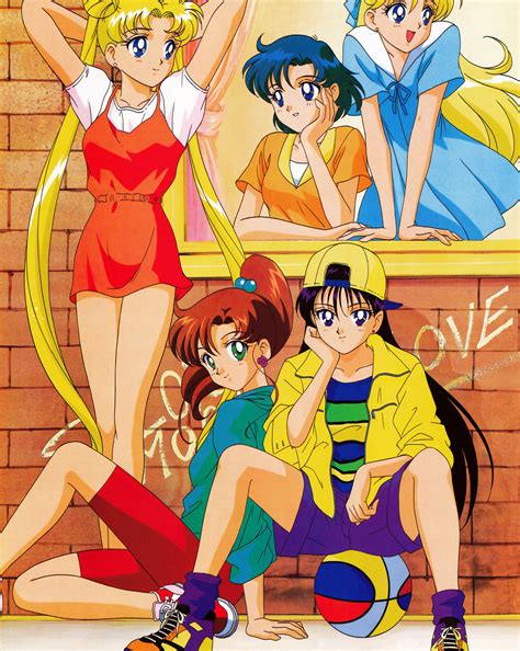 Safebooru 1990s Style 5girls Aino Minako Arms Behind Head Arms Up