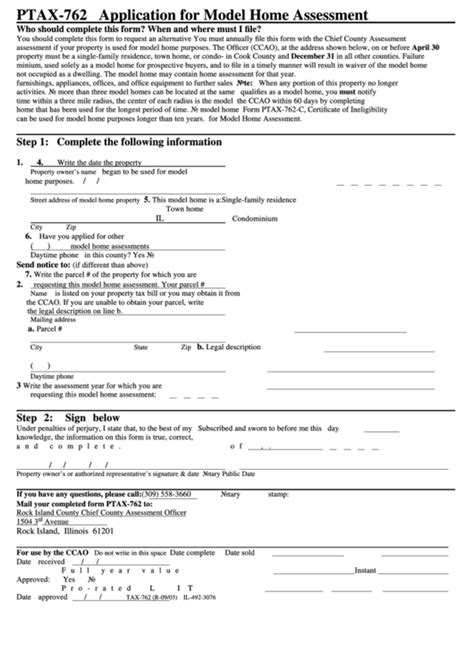 Fillable Form Ptax 762 Application For Model Home Assessment 2003