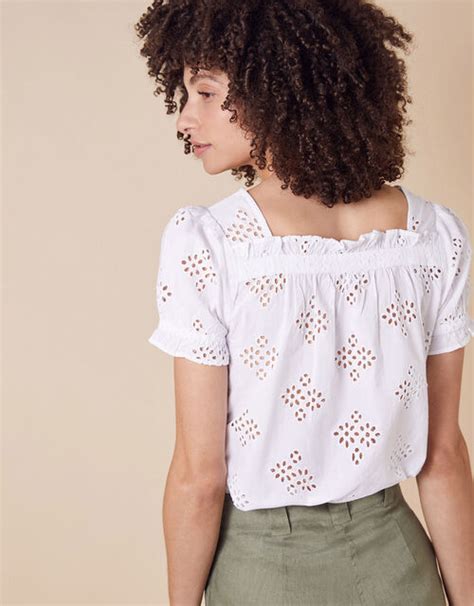 Broderie Anglaise Top In Organic Cotton White