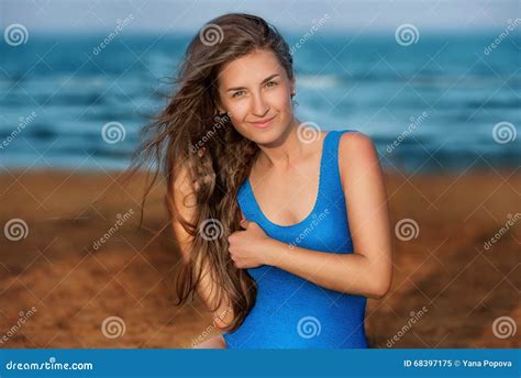Tanned Model At Sea In Bathing Suit Stock Image Image Of Cheerful