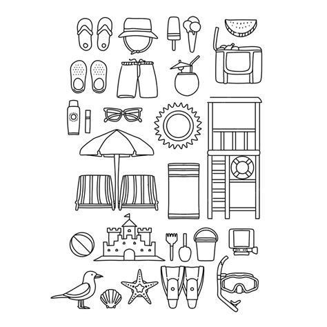 Premium Vector | Beach hand drawn doodle illustrations vector set