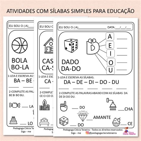 Atividades com sílabas simples para educação Clécia Teixeira