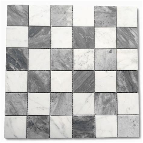 Carrara White And Bardiglio Gray Marble 2x2 Checkerboard Mosaic Tile