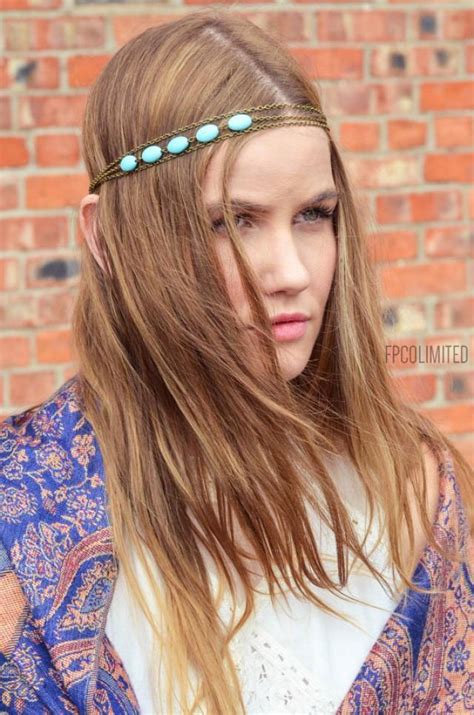 chain headpiece headband hair piece bohemian hipster boho hippie bronze three strand turquoise