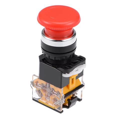 22mm Mushroom Latching Emergency Stop Push Button Switch Red 1no 1nc